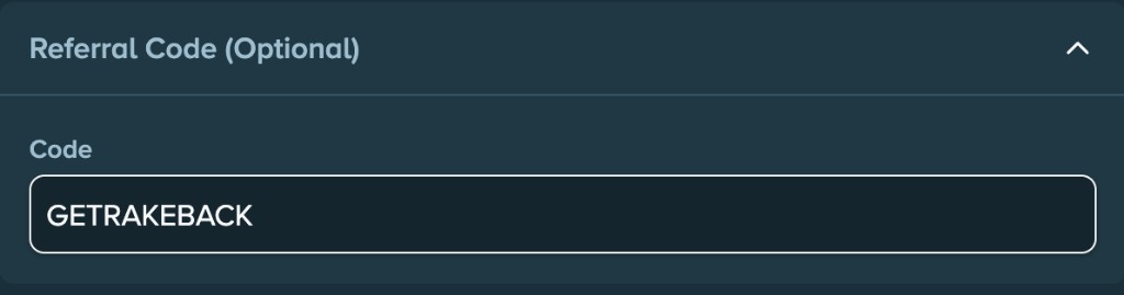 Stake registration step 5 - referral code field