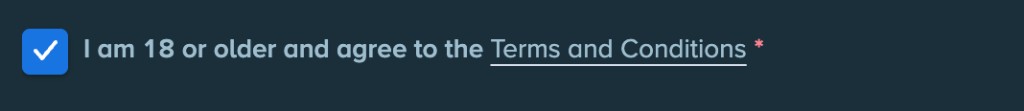 Stake registration step 6 - age and terms checkbox
